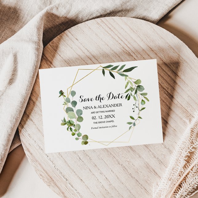 Invitación Boda de hojas verdes tropicales salva la fecha (Subido por el creador)