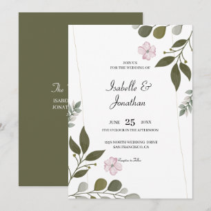 Invitación Boda De Hojas Y Flores De Acuarela