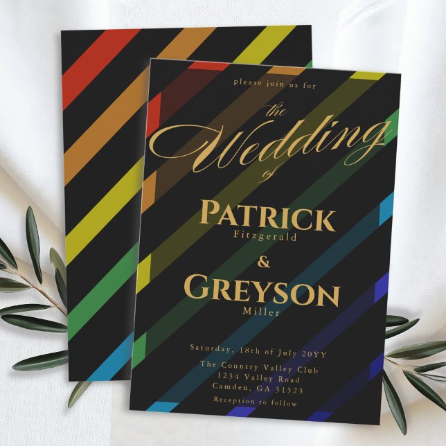Invitación Boda de hombres gays elegante arcoíris (Subido por el creador)
