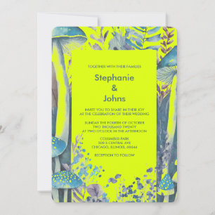 Invitación Boda de hongos Duste Blue Yellow Green Woodlands