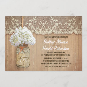 Invitación boda de hormigón blanco hidrangea de campo rústico