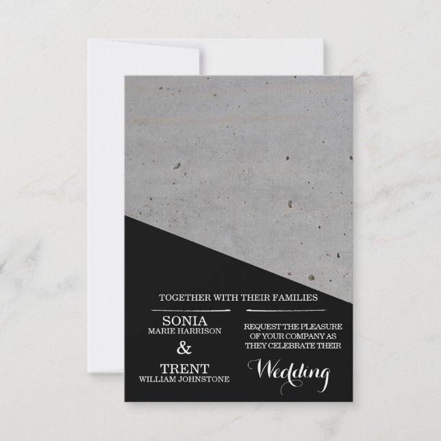 Invitación Boda de hormigón blanco y negro moderno (Anverso)