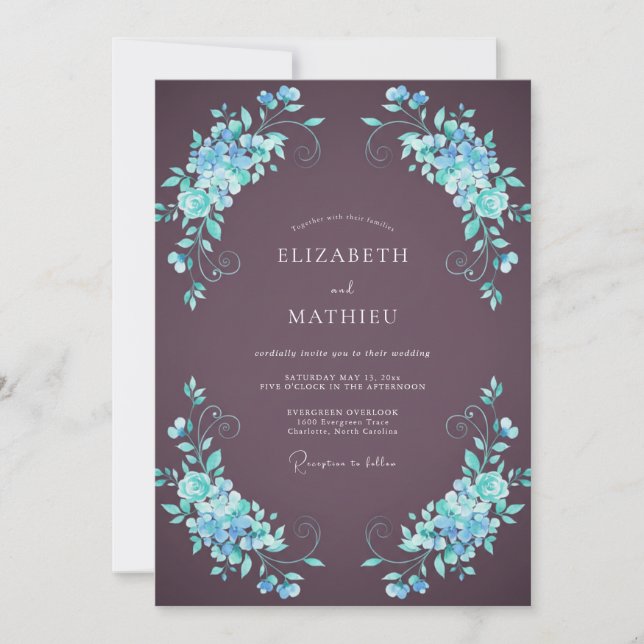 Invitación Boda de Hortensia Acuática Mora (Anverso)