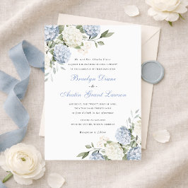 Invitación Boda de Hortensia Azul Elegante Floral Verde
