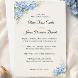 Invitación Boda de Hortensia Azul Polvoriento de Lujo