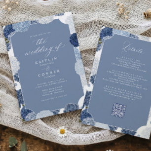 Invitación Boda de Hortensia Azul Polvoriento Vintage Todo en