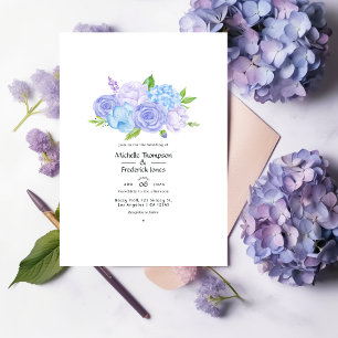Invitación Boda de Hortensia Azul y Lavanda Claro