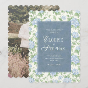 Invitación Boda de Hortensia Blue Sage con Borde Escalonado E
