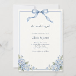 Invitación Boda de Hortensia con Lazo Azul Polvoriento