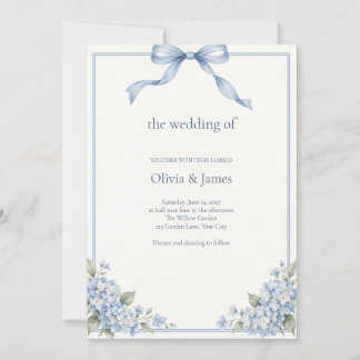 Invitación Boda de Hortensia con Lazo Azul Polvoriento