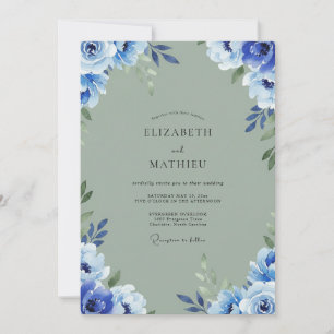 Invitación Boda de Hortensia de Eucalipto Cobalt Oliva