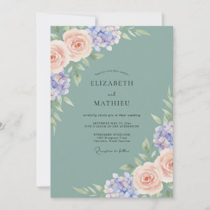 Invitación Boda de Hortensia Eucalipto Caracola de Periwinkle