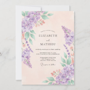 Invitación Boda de Hortensia Eucalipto Melocotón Lila