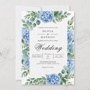 Invitación Boda de Hortensia Luminosa Azul Aciano