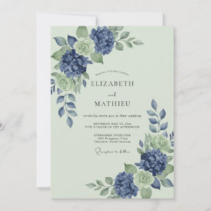 Invitación Boda de Hortensia Menta Vinca Mutedado Eucalipto