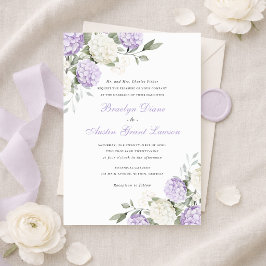 Invitación Boda de Hortensia Púrpura Elegante Floral Verde 