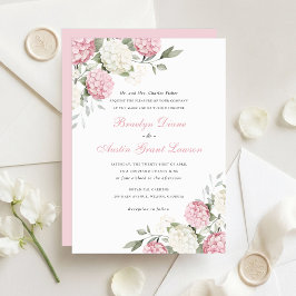 Invitación Boda de Hortensia Rosa Elegante Floral Verde 