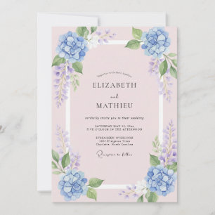 Invitación Boda de Hortensia Wisteria de Color Violeta Claro