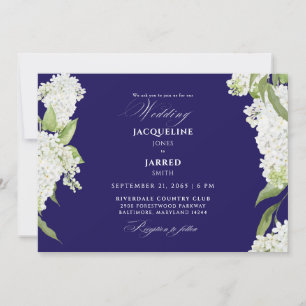 Invitación Boda de Hortensias Azul Marino y Blanco