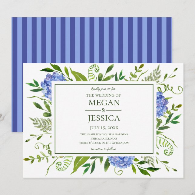 Invitación Boda de Hortensias Azules (Anverso / Reverso)
