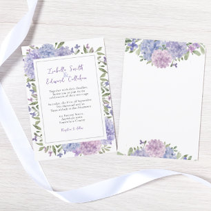 Invitación Boda de Hortensias Azules Lila Acuarela Moderna