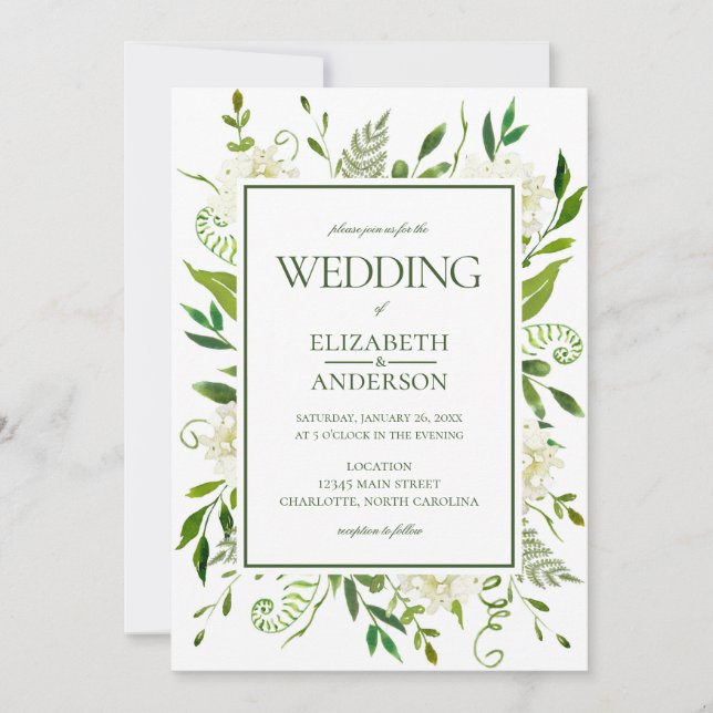 Invitación Boda de Hortensias Blancas (Anverso)