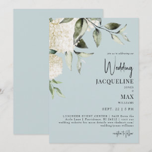 Invitación Boda de Hortensias Blancas Aqua Azul
