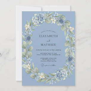 Invitación Boda de Hortensias, Eucalipto y Vinca de Acero