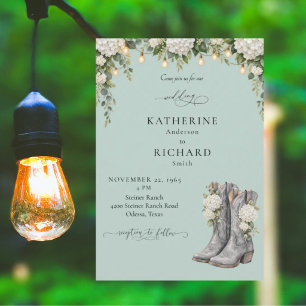 Invitación Boda de Hortensias Rústicas y Botas de Vaquero