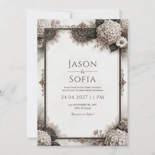 Invitación Boda de Hortensias Sepia con Filigrana