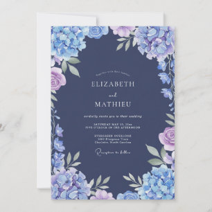 Invitación Boda de Hortensias y Eucalipto Azul Marino