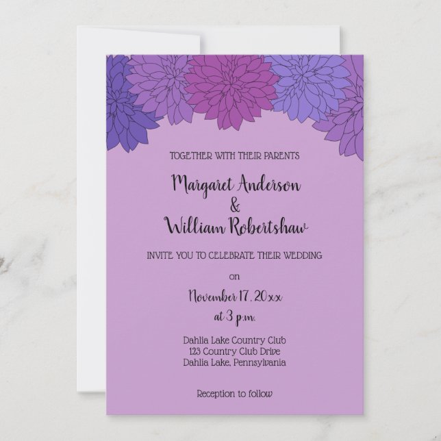 Invitación Boda de Hothouse Dahlias Purple Floral (Anverso)