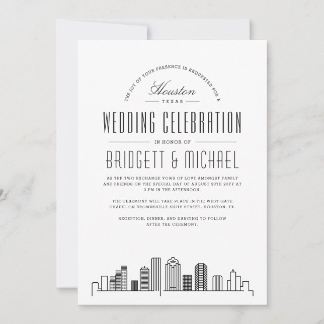 Invitación Boda de Houston | Esquina moderna de Deco (Anverso)