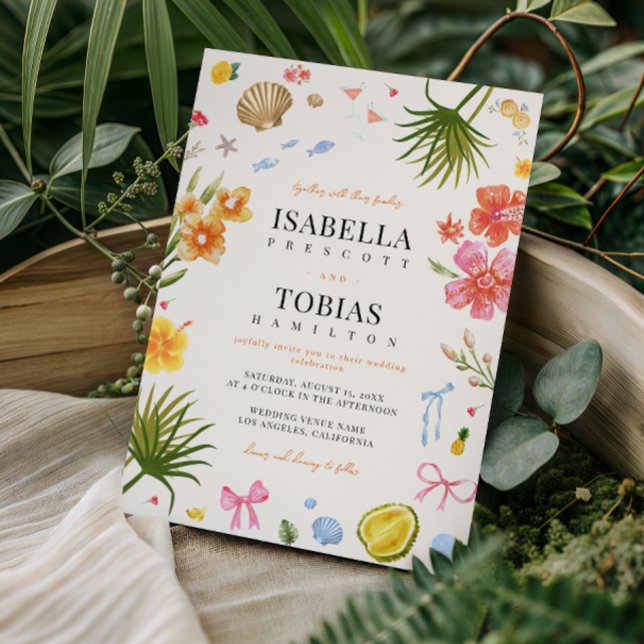 Invitación Boda de huertas de flores de la costa tropical (Subido por el creador)