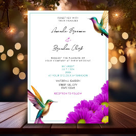 Invitación Boda de Hummingbirds Purple Daisies