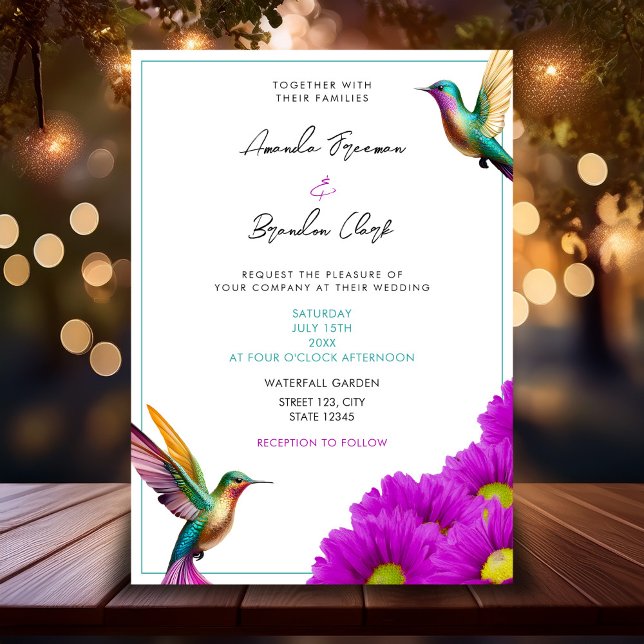 Invitación Boda de Hummingbirds Purple Daisies (Subido por el creador)