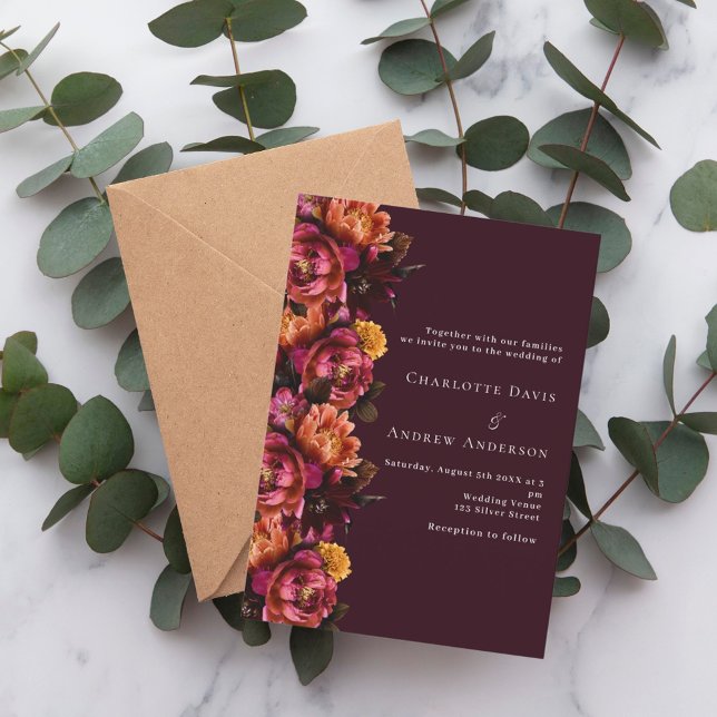 Invitación Boda de humor naranja rosa de Borgoña (Subido por el creador)