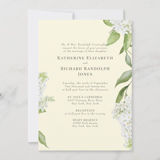 Invitación Boda de Hydrangea Blanca Elegante Amarillo (Anverso)