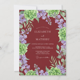 Invitación Boda de Hydrangea Lujuriosa de Borgoña