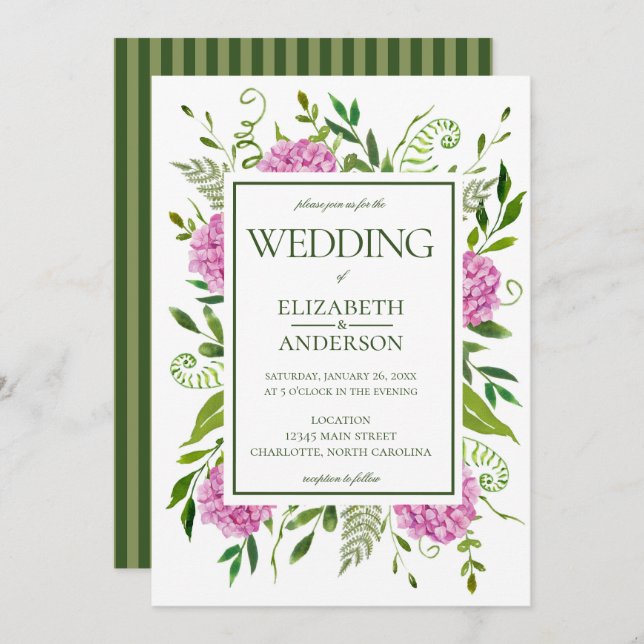 Invitación Boda de Hydrangea Rosa (Anverso / Reverso)