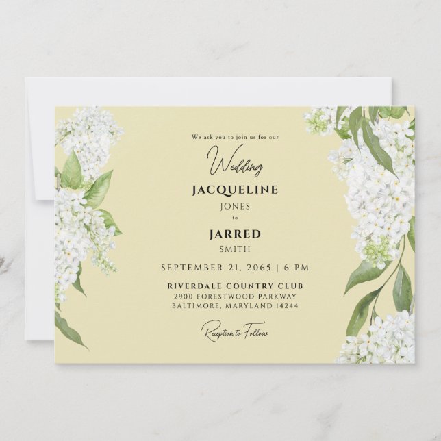 Invitación Boda de Hydrangeas Blancas Amarillas (Anverso)