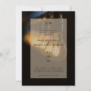 Invitación Boda de iluminación de Edison en almacén industria