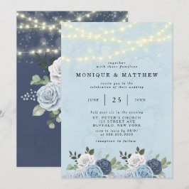 Invitación Boda de iluminación de la Marina Azul de Dusty