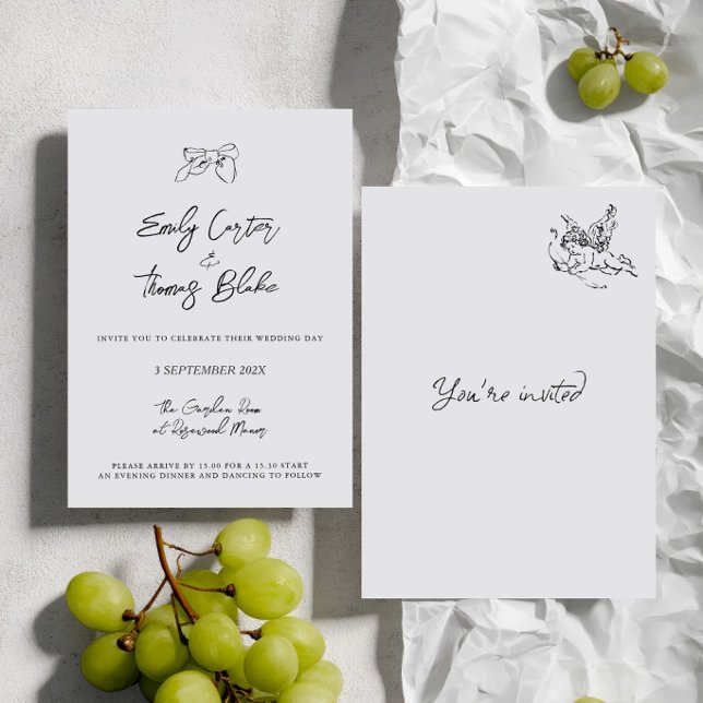 Invitación Boda de Ilustración a Mano con Tinta Caprichosa (Whimsical Ink Hand Drawn Illustration Wedding Invitation)