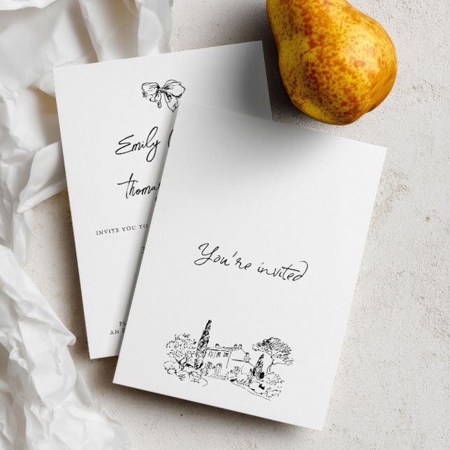 Invitación Boda de Ilustración a Mano con Tinta Caprichosa (Whimsical Ink Hand Drawn Illustration Wedding Invitation)