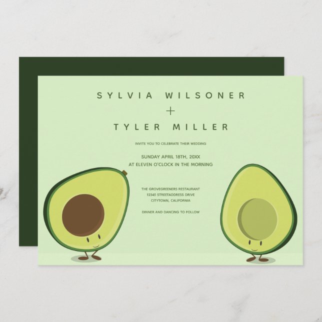 Invitación Boda de Ilustracion Aguacate Green (Anverso / Reverso)
