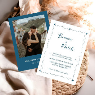 Invitación Boda de ilustracion azul Scribble dibujado a mano