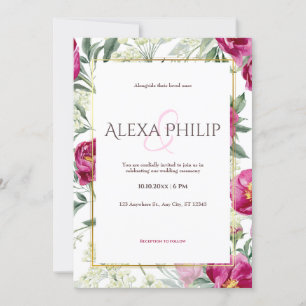 Invitación Boda de Ilustracion de acuarela floral rosa
