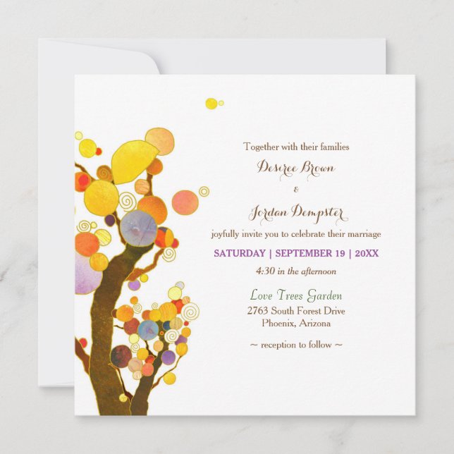 Invitación Boda de Ilustracion de árbol caprichoso (Anverso)