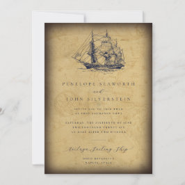 Invitación Boda de Ilustracion de Barco de Mapa de Vintage Ná